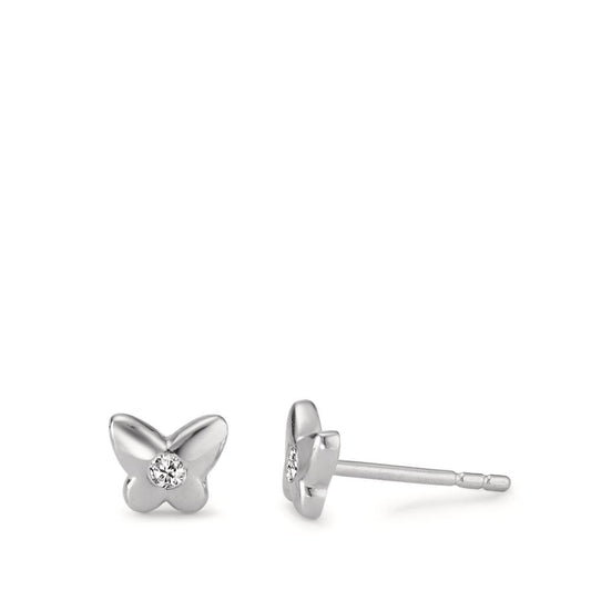 Clous d'oreilles Argent Zircone 2 Pierres Rhodié Papillon Ø5.5 mm