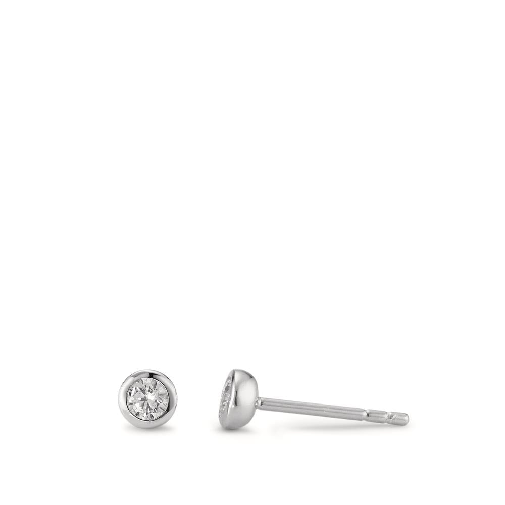 Clous d'oreilles Argent Zircone 2 Pierres Rhodié Ø4 mm