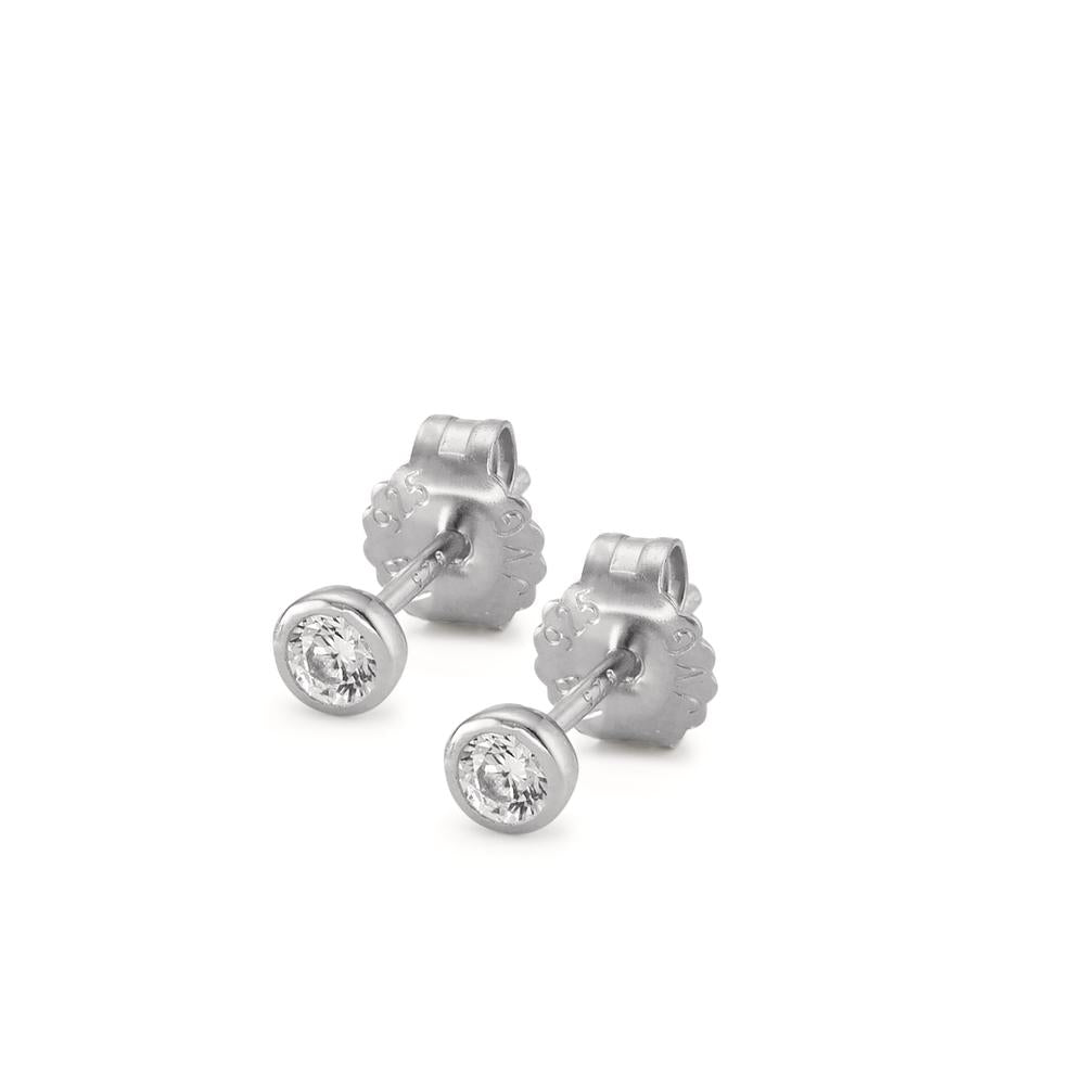 Ohrstecker Silber Zirkonia 2 Steine rhodiniert Ø4 mm