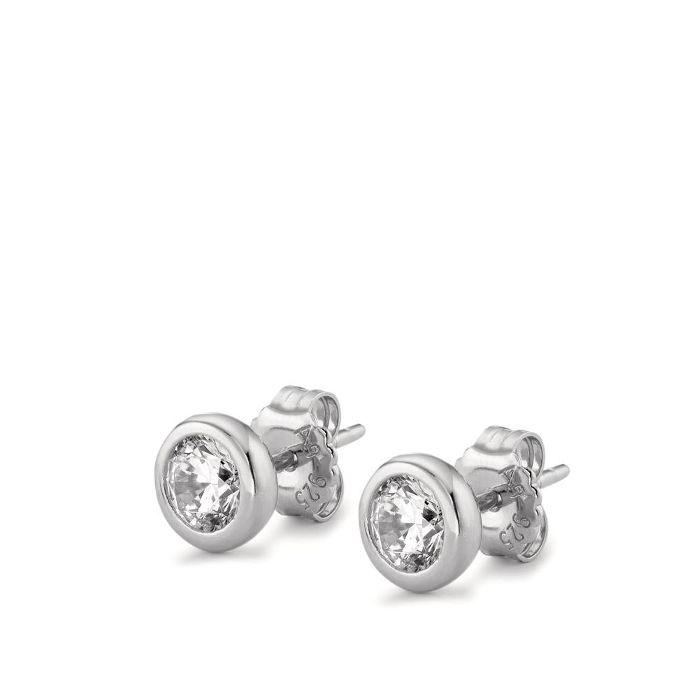 Clous d'oreilles Argent Zircone 2 Pierres Rhodié Ø7 mm