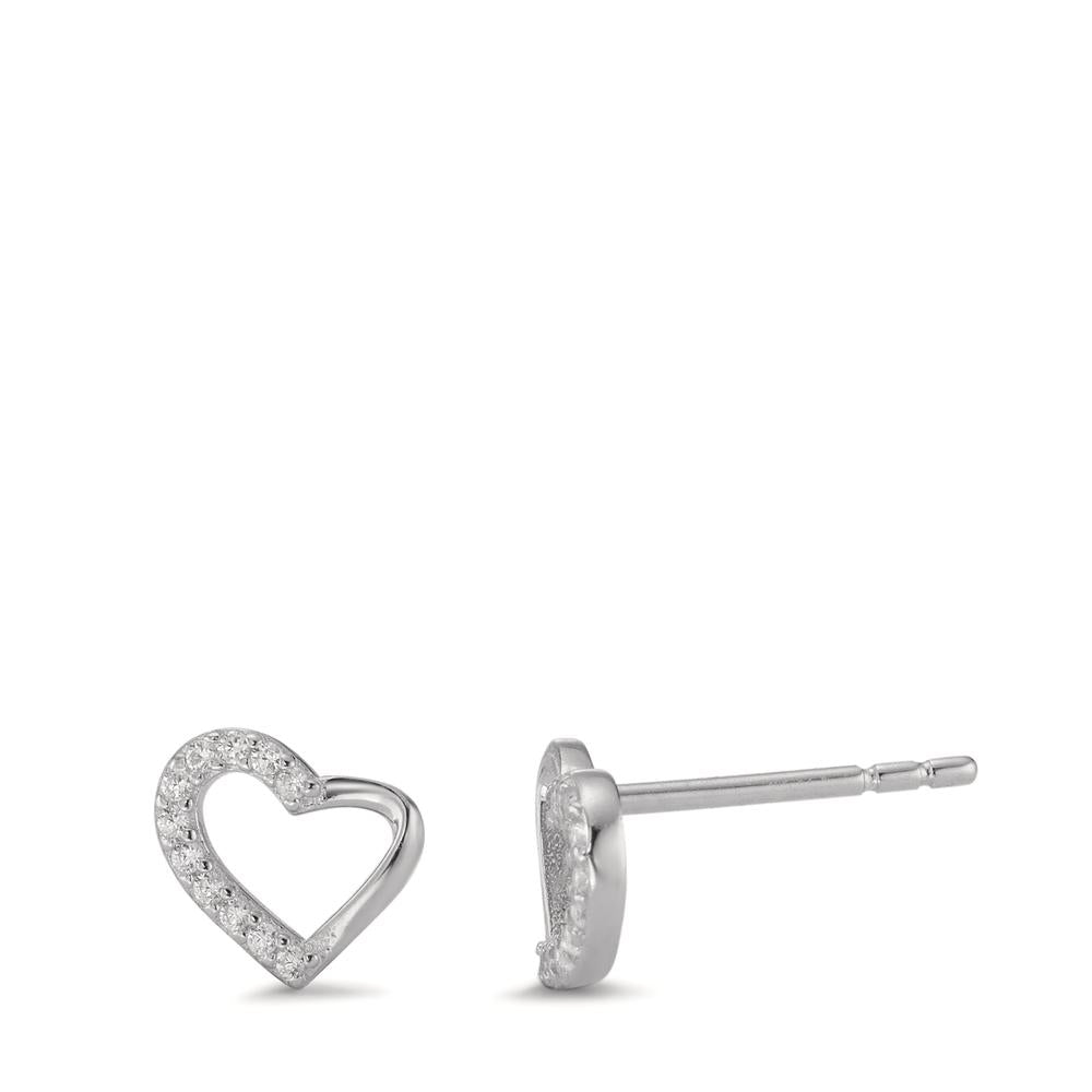 Clous d'oreilles Argent Zircone 22 Pierres Rhodié Coeur Ø7.5 mm