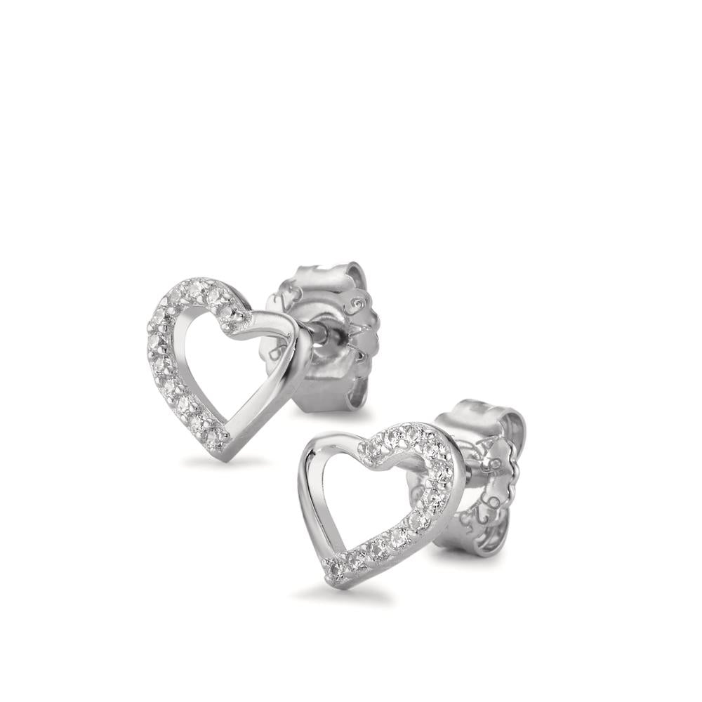 Clous d'oreilles Argent Zircone 22 Pierres Rhodié Coeur Ø7.5 mm