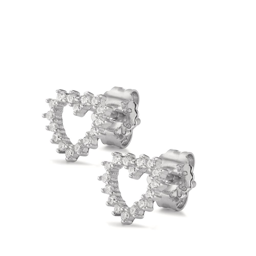 Clous d'oreilles Argent Zircone Rhodié Coeur Ø8 mm