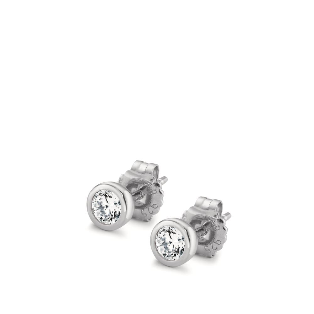 Clous d'oreilles Argent Zircone 2 Pierres Rhodié Ø5.5 mm