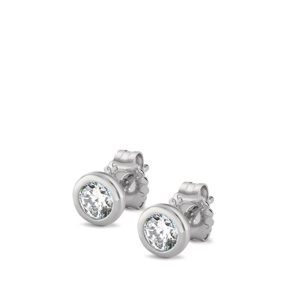 Clous d'oreilles Argent Zircone 2 Pierres Rhodié Ø6 mm