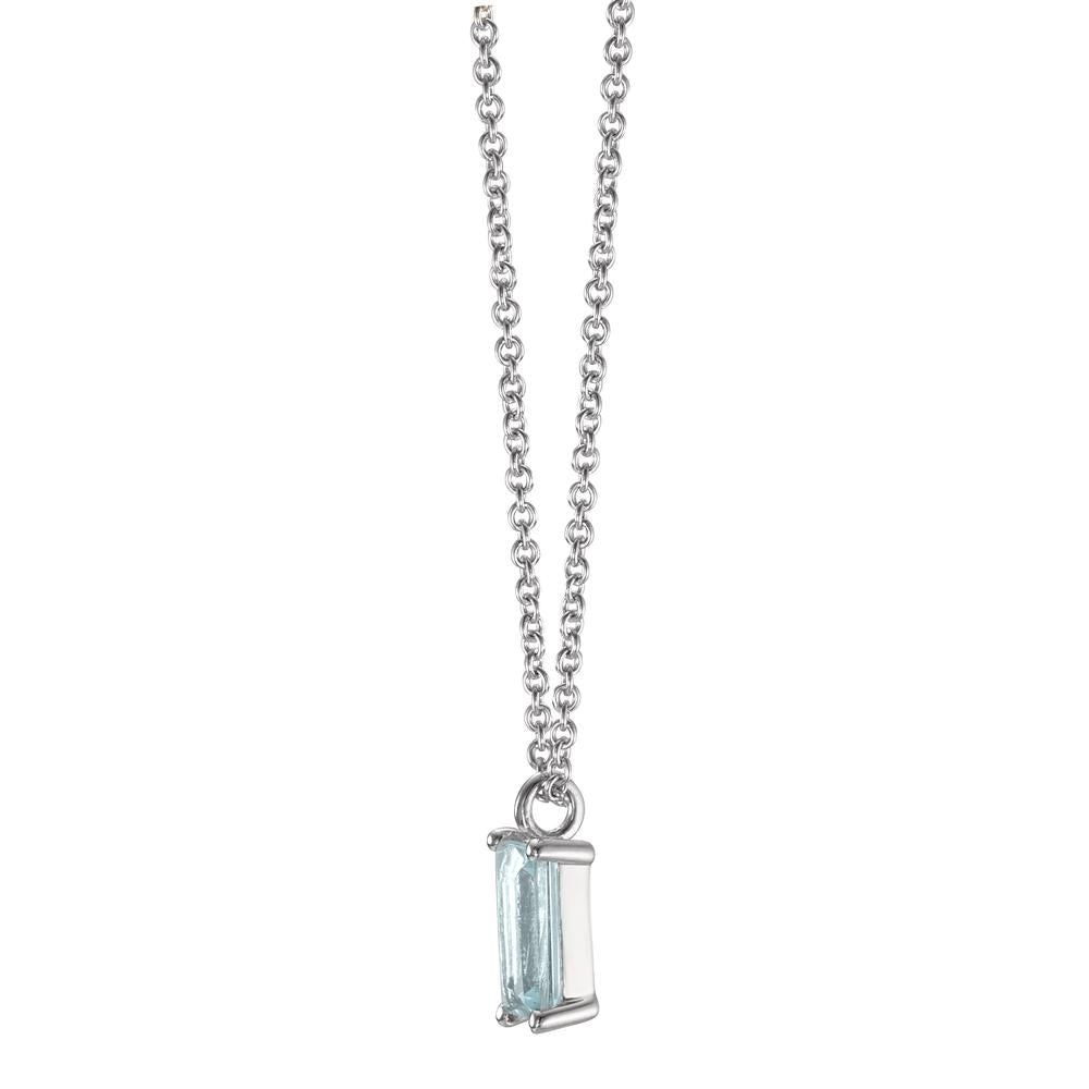 Collier Or blanc 9K Topaze bleu, baguette 38-42 cm