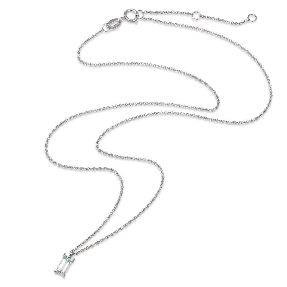 Collier Or blanc 9K Topaze bleu, baguette 38-42 cm