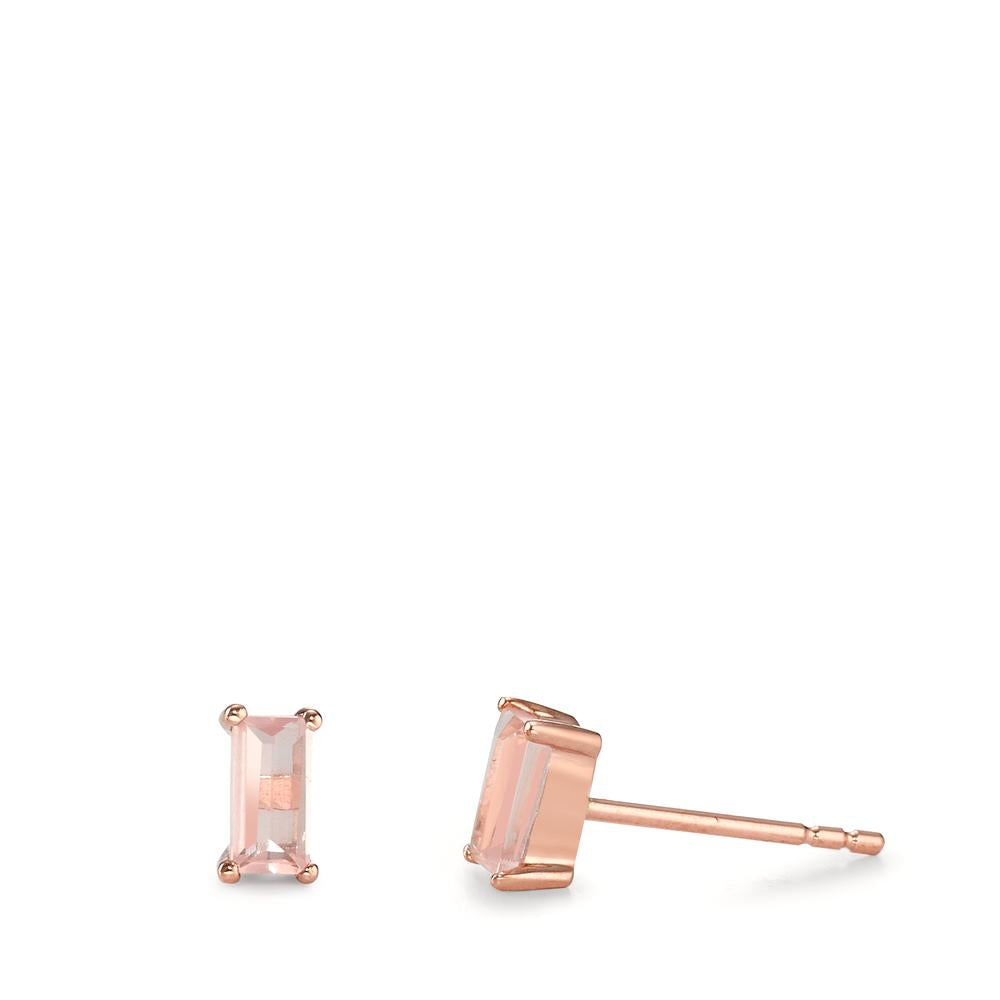 Clous d'oreilles Or rose 9K Quartz rose 2 Pierres, baguette