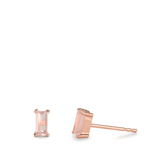 Clous d'oreilles Or rose 9K Quartz rose 2 Pierres, baguette