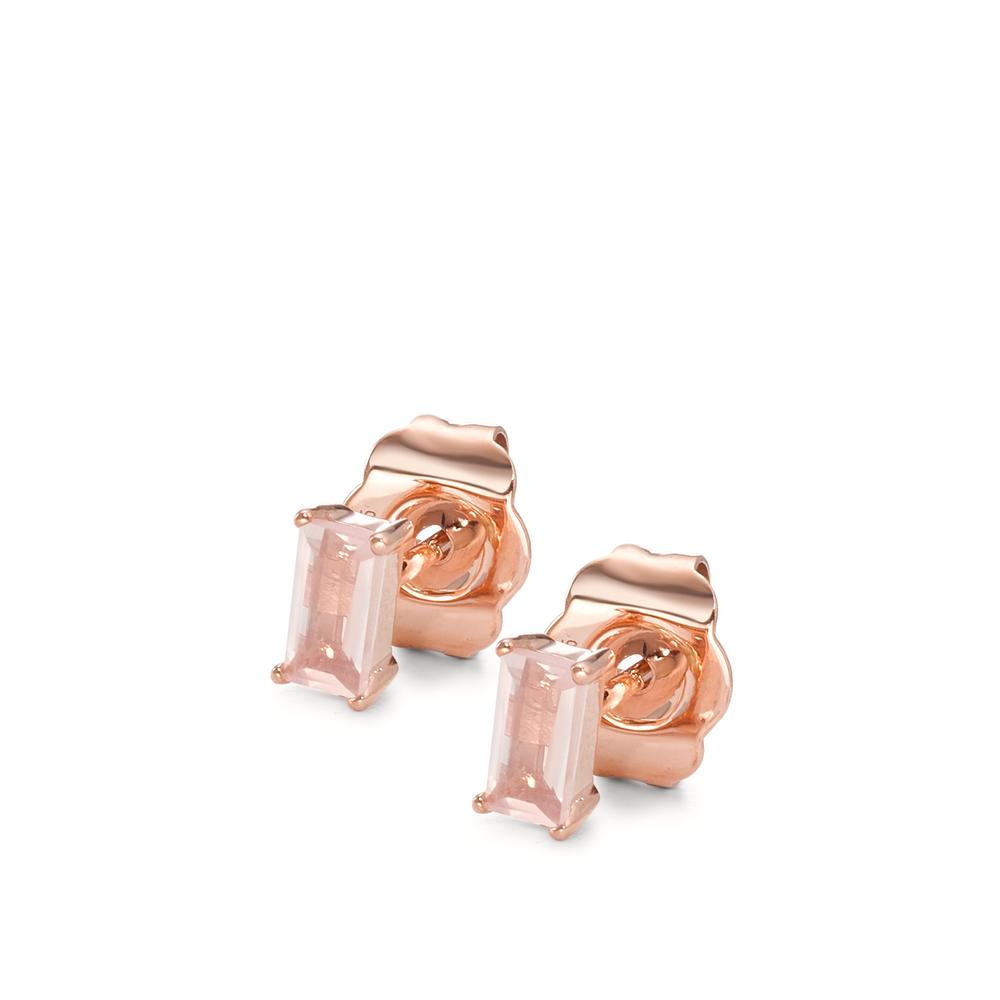 Clous d'oreilles Or rose 9K Quartz rose 2 Pierres, baguette