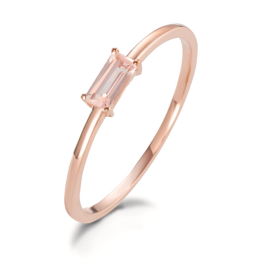 Bague solitaire Or rose 9K Quartz rose baguette