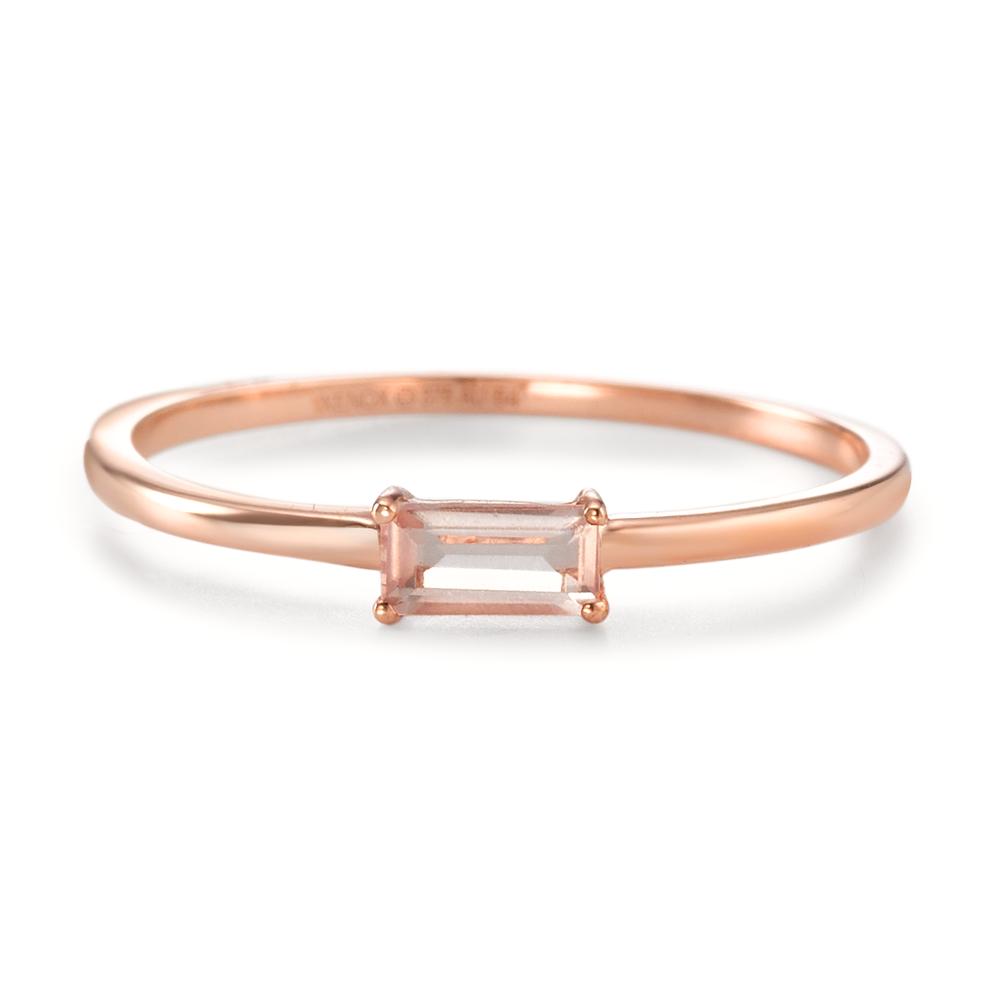 Bague solitaire Or rose 9K Quartz rose baguette