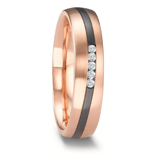 Partnerring 585/14 K Rosegold, Zirkonium Diamant 0.075 ct, 5 Steine, w-si