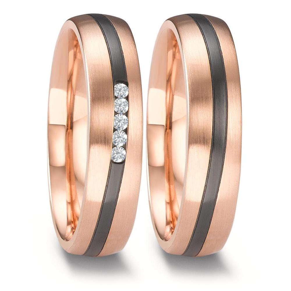 Partnerring 585/14 K Rosegold, Zirkonium Diamant 0.075 ct, 5 Steine, w-si