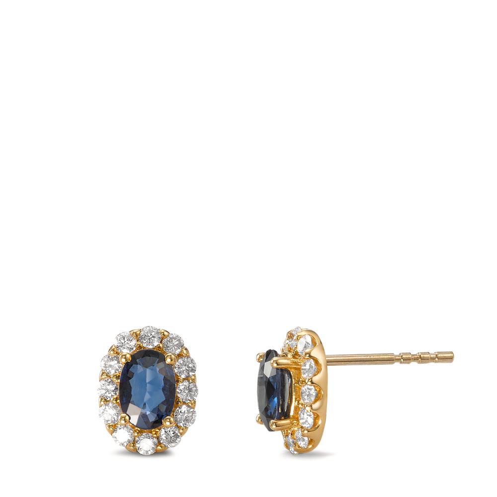 Clous d'oreilles Or jaune 18K Saphir 13 Pierres