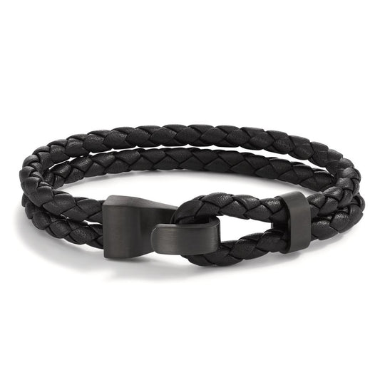 Bracelet Cuir, Acier inoxydable gris PVD 19 cm