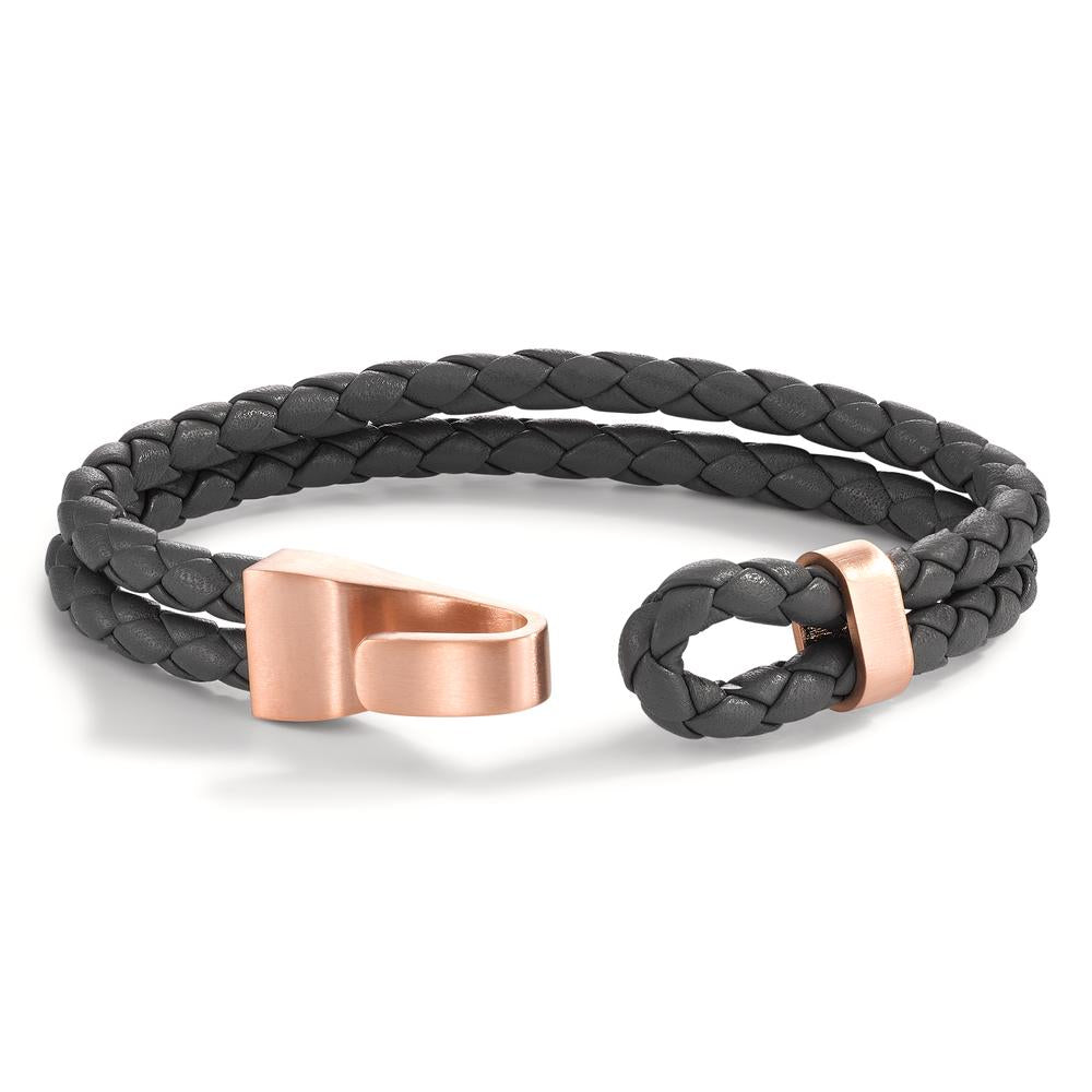 Lederarmband VADINO Roségold aus Edelstahl, Flechtleder SHADOW GREY