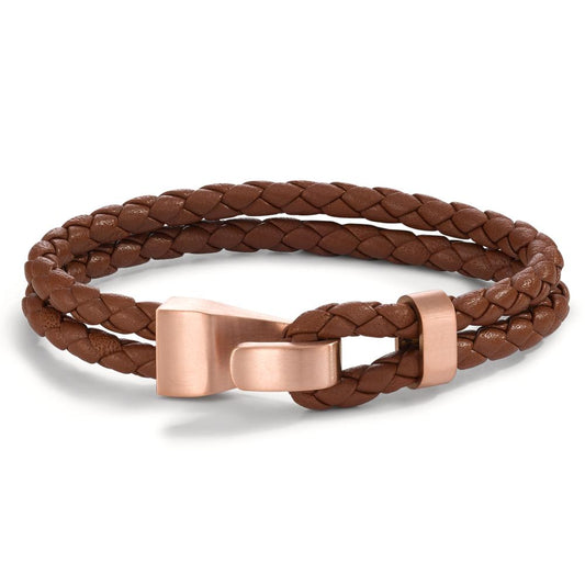 Bracelet Cuir, Acier inoxydable rosé PVD 19 cm