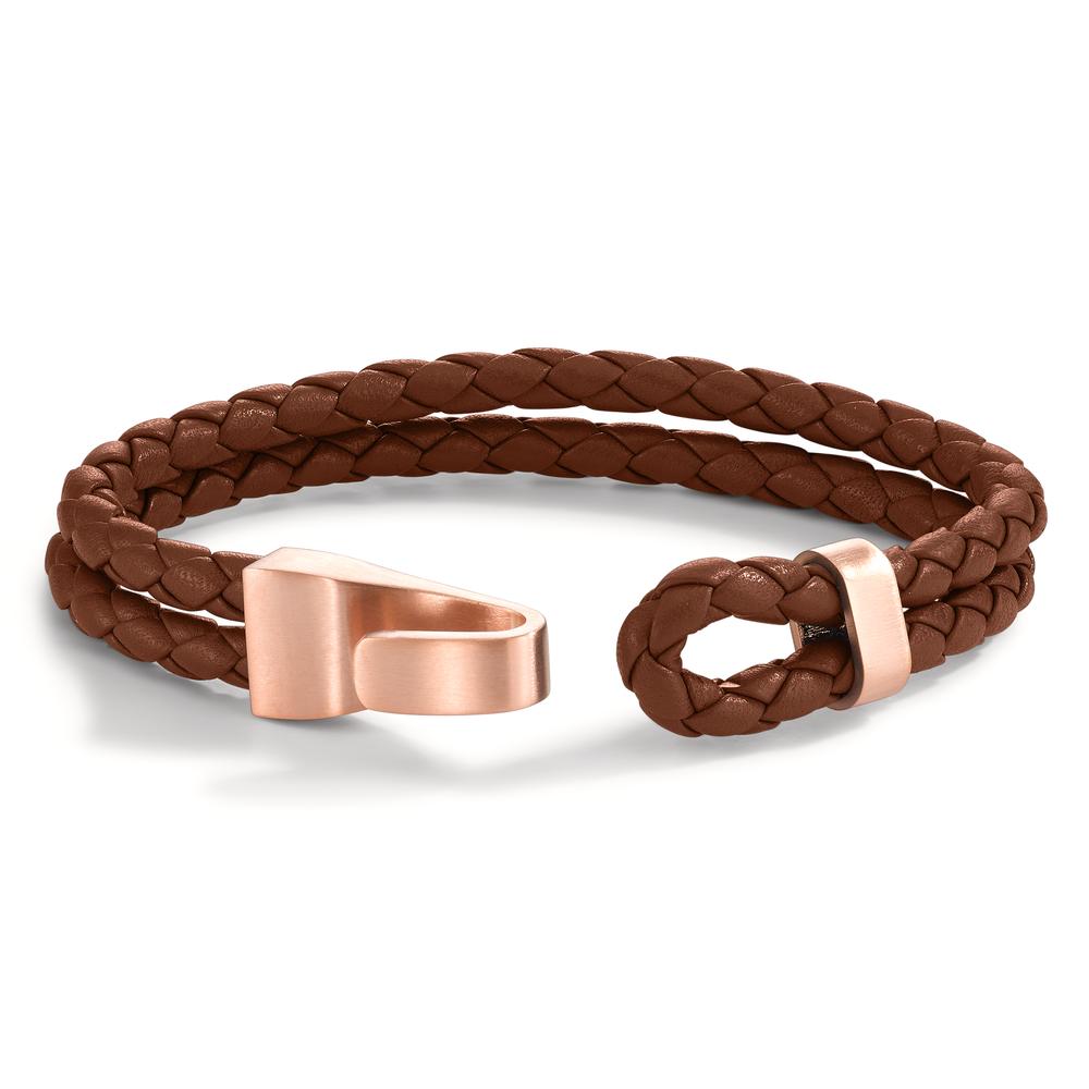 Bracciale Pelle, Acciaio inossidabile rosa rivestimento IP 19 cm