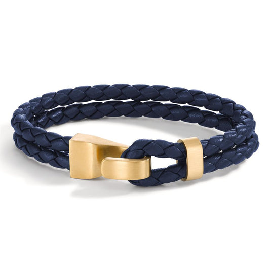 Armband VADINO Gold aus Edelstahl, Flechtleder NAVY BLUE