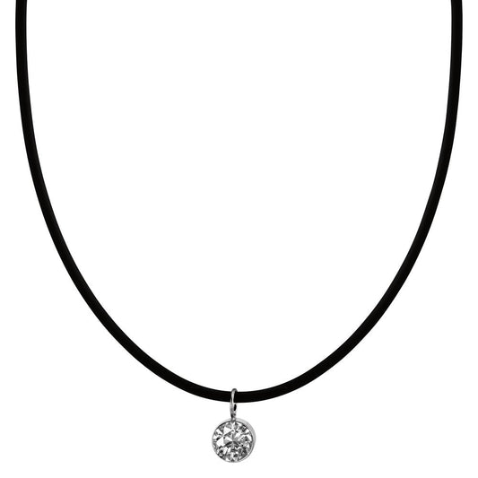 Collier Caoutchouc, Acier inoxydable, Argent Zircone blanc Rhodié 42 cm