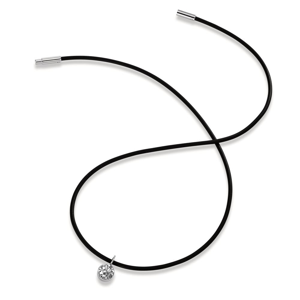 Collier Caoutchouc, Acier inoxydable, Argent Zircone blanc Rhodié 42 cm