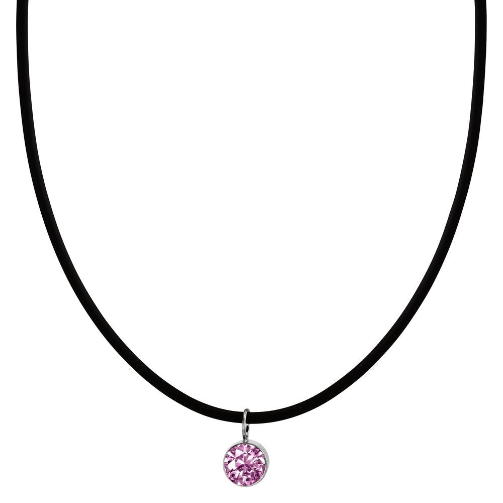 Collier Kautschuk, Edelstahl, Silber Zirkonia rosa