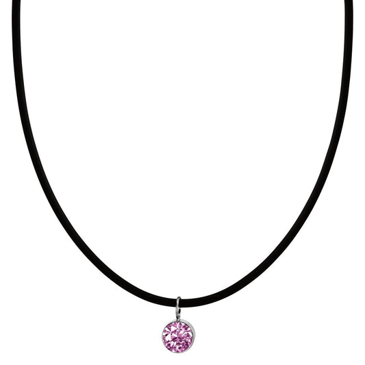 Collier Caoutchouc, Acier inoxydable, Argent Zircone rose 42 cm