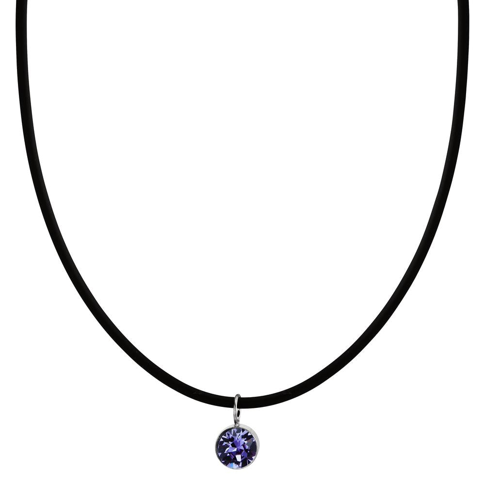 Collier Caoutchouc, Acier inoxydable, Argent Zircone violet 42 cm