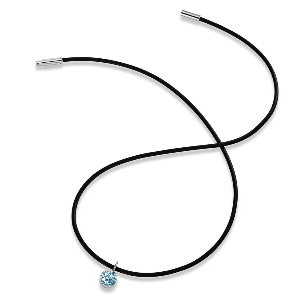 Collier Caoutchouc, Acier inoxydable, Argent Zircone aqua 42 cm