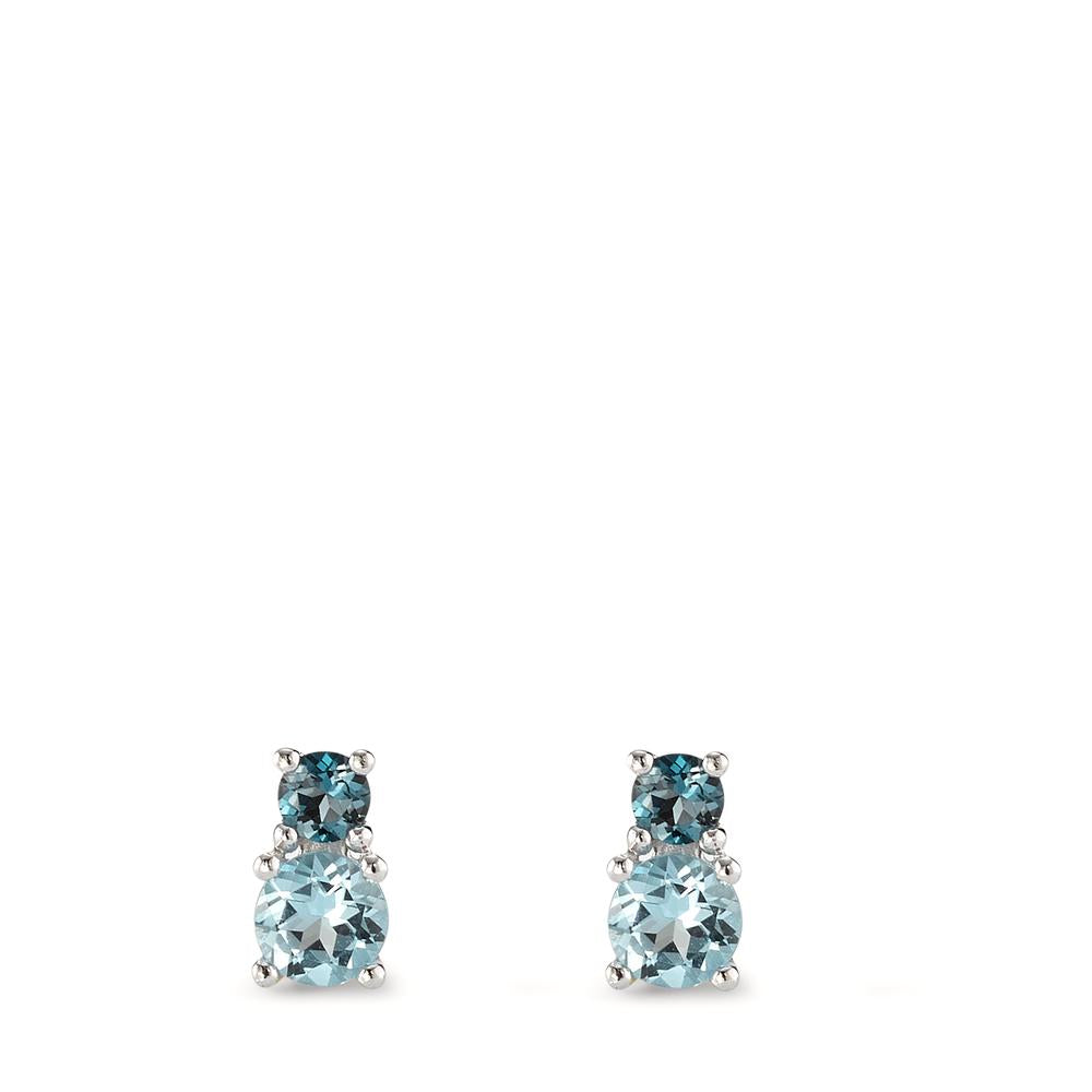 Clous d'oreilles Or blanc 9K Topaze London Blue 4 Pierres