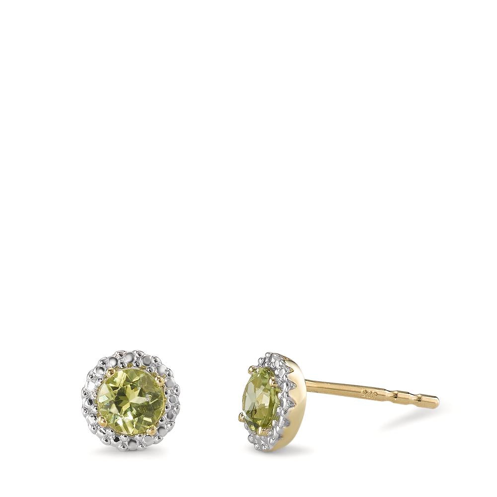 Ohrstecker 375/9 K Gelbgold Peridot grün, 2 Steine bicolor Ø6 mm