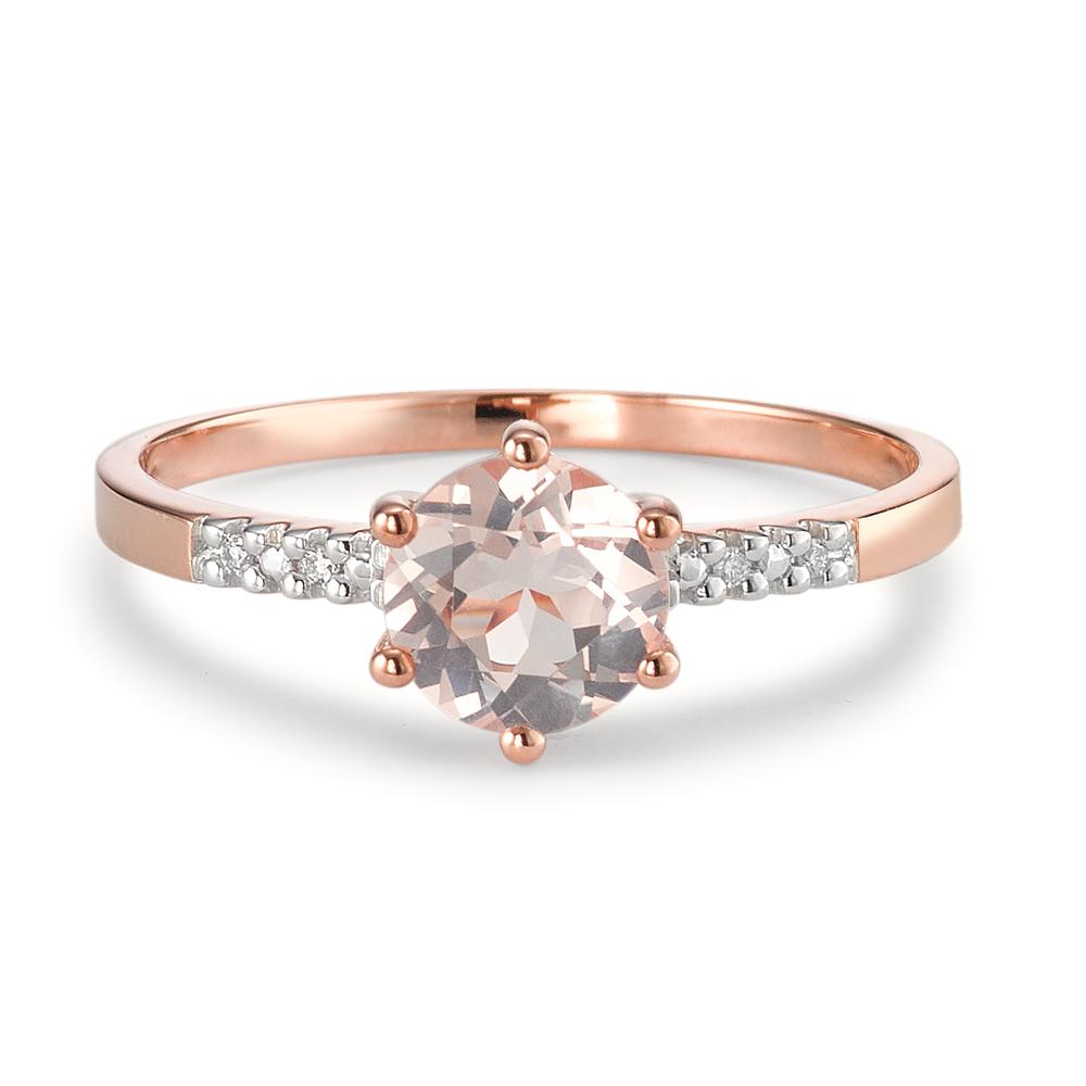 Bague solitaire Or rouge 9K Diamant 0.015 ct, 5 Pierres, p1, Quartz rose Bicolore Ø6 mm