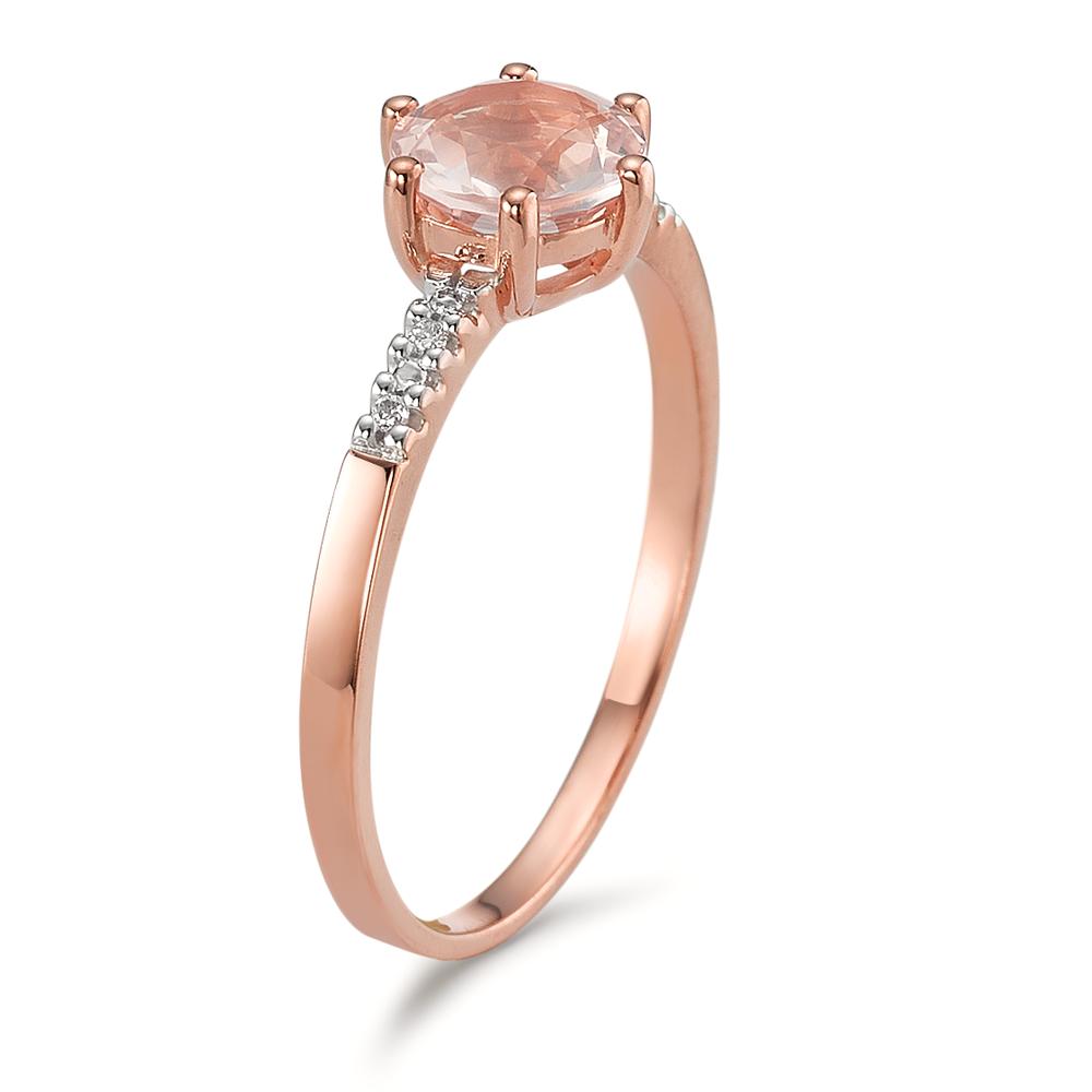 Bague solitaire Or rouge 9K Diamant 0.015 ct, 5 Pierres, p1, Quartz rose Bicolore Ø6 mm