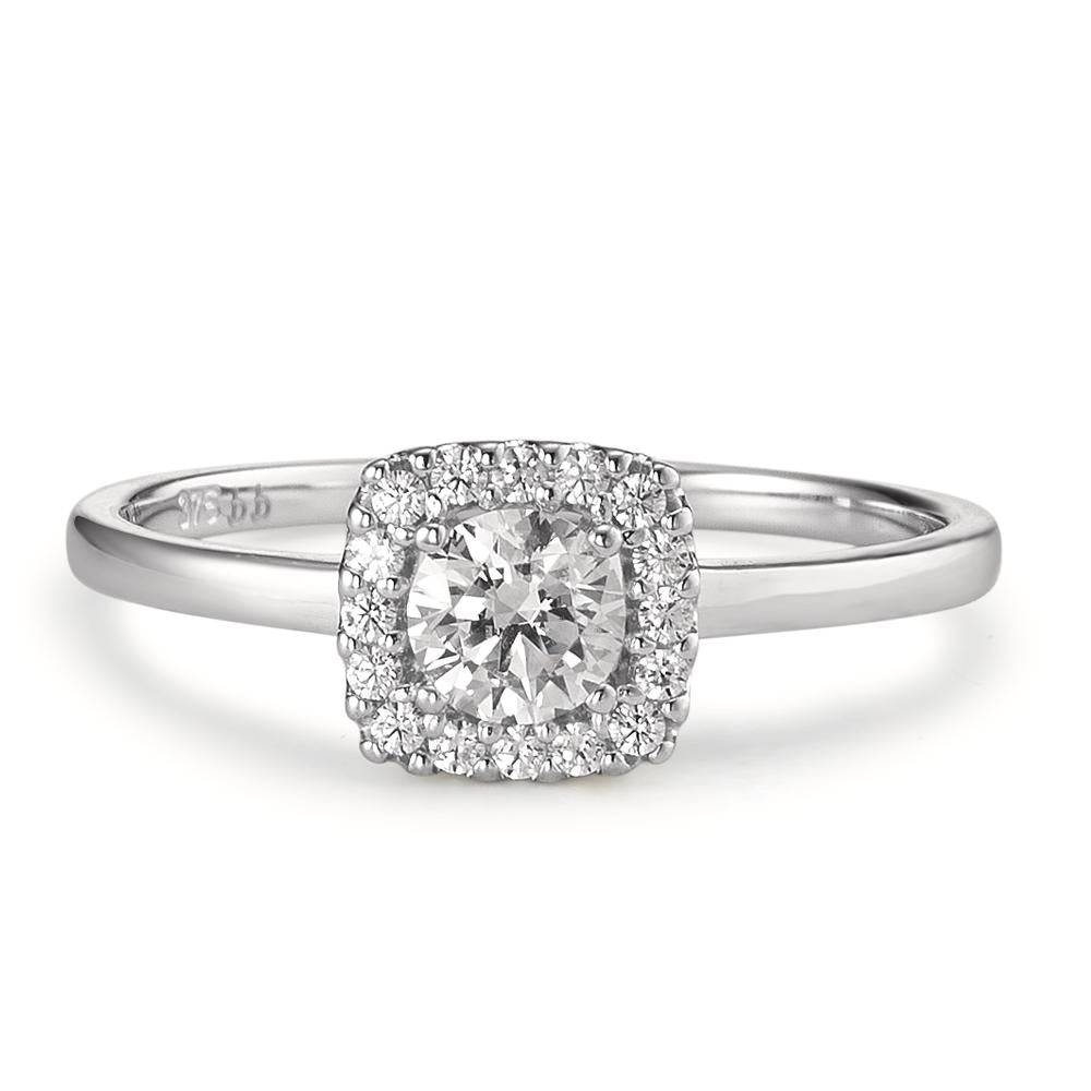 Bague solitaire Or blanc 9K Zircone