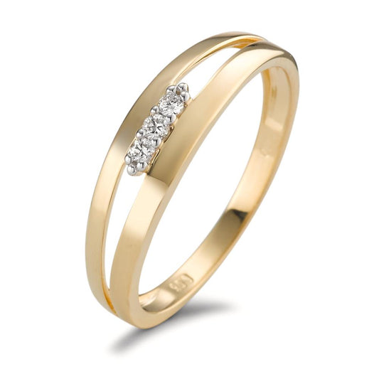 Bague Or jaune 18K Diamant 0.05 ct, 3 Pierres, brillant, w-si