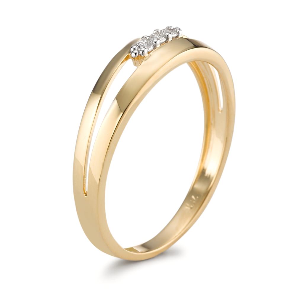 Bague Or jaune 18K Diamant 0.05 ct, 3 Pierres, brillant, w-si