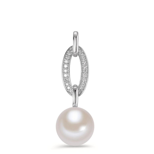 Ciondolo Oro bianco 750/18 carati Diamante 0.09 ct, [Brillant], w-si Perla coltivata d'acqua dolce