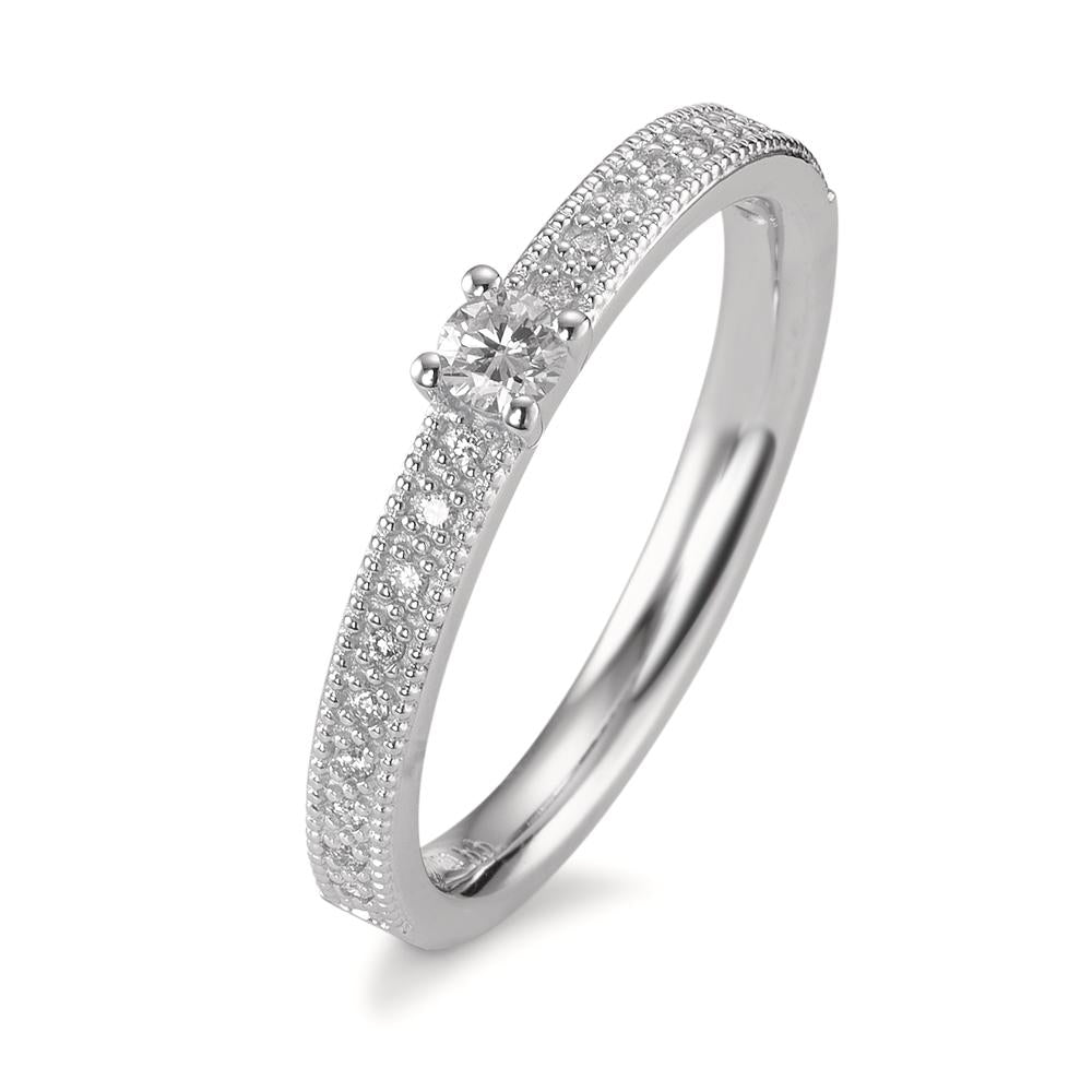 Bague solitaire Or blanc 18K Diamant 0.16 ct, 19 Pierres, brillant, w-si