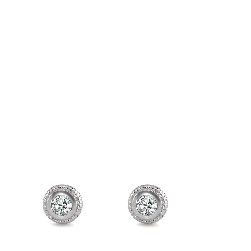 Clous d'oreilles Or blanc 18K Diamant 0.10 ct, 2 Pierres, brillant, w-si Ø4.5 mm