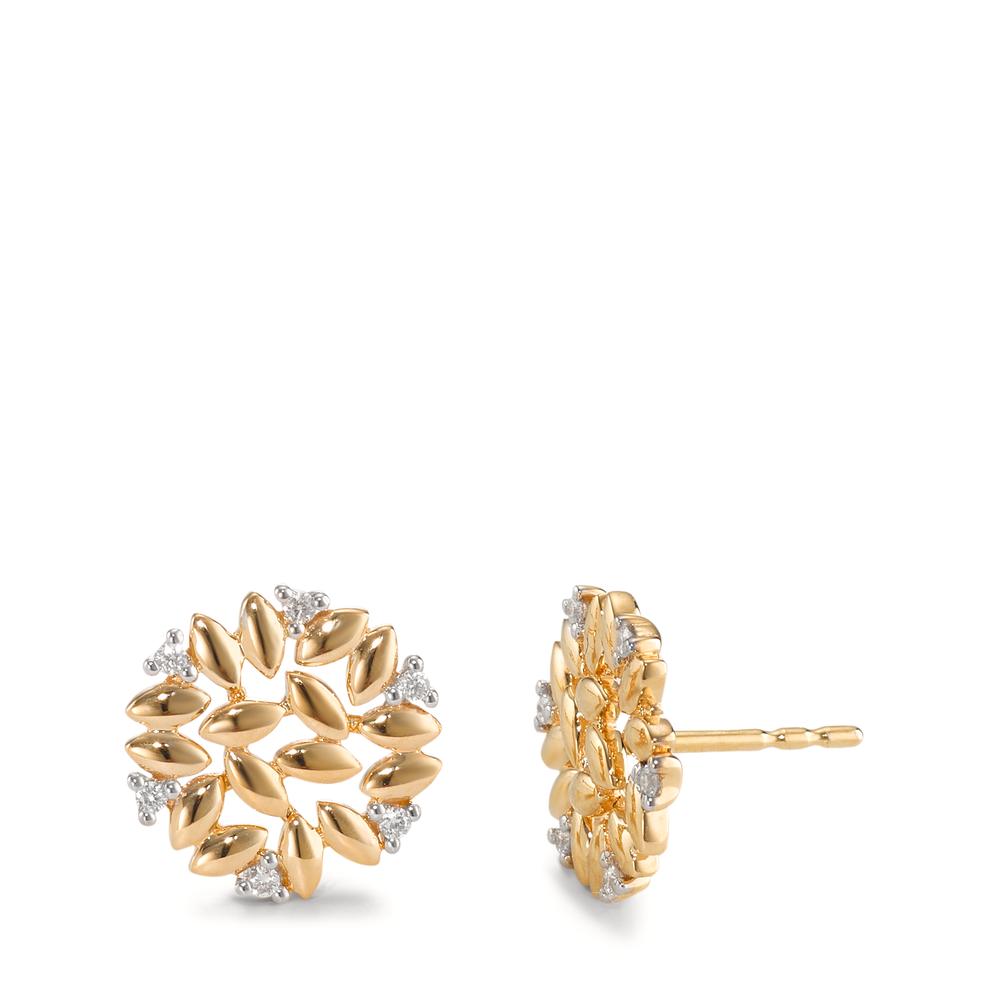 Clous d'oreilles Or jaune 18K Diamant 0.07 ct, 12 Pierres, brillant, w-si Bicolore Ø10 mm