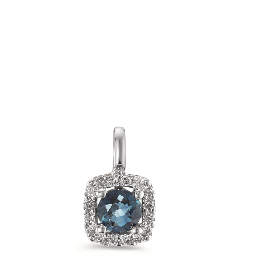 Pendentif Or blanc 18K Saphir bleu, Diamant blanc, 0.07 ct, 12 Pierres, w-si Ø6.5 mm