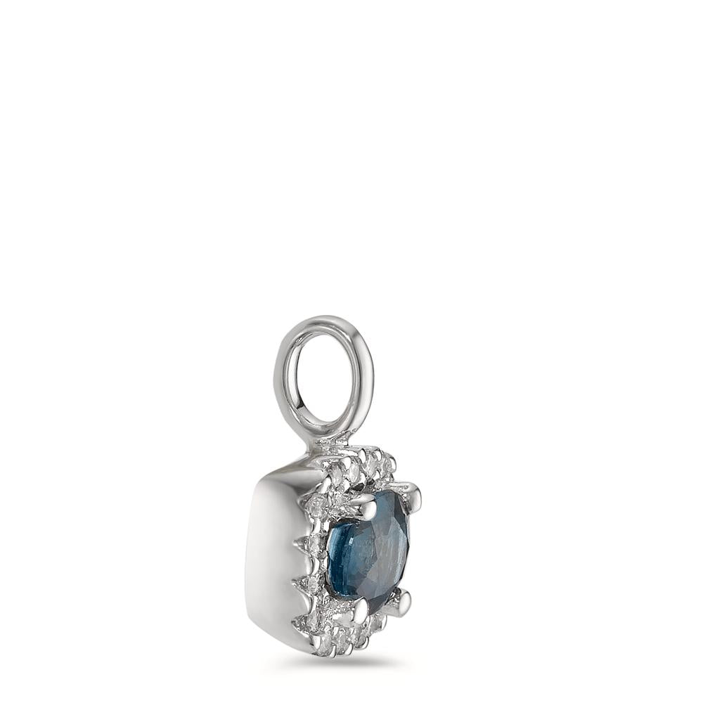 Pendentif Or blanc 18K Saphir bleu, Diamant blanc, 0.07 ct, 12 Pierres, w-si Ø6.5 mm