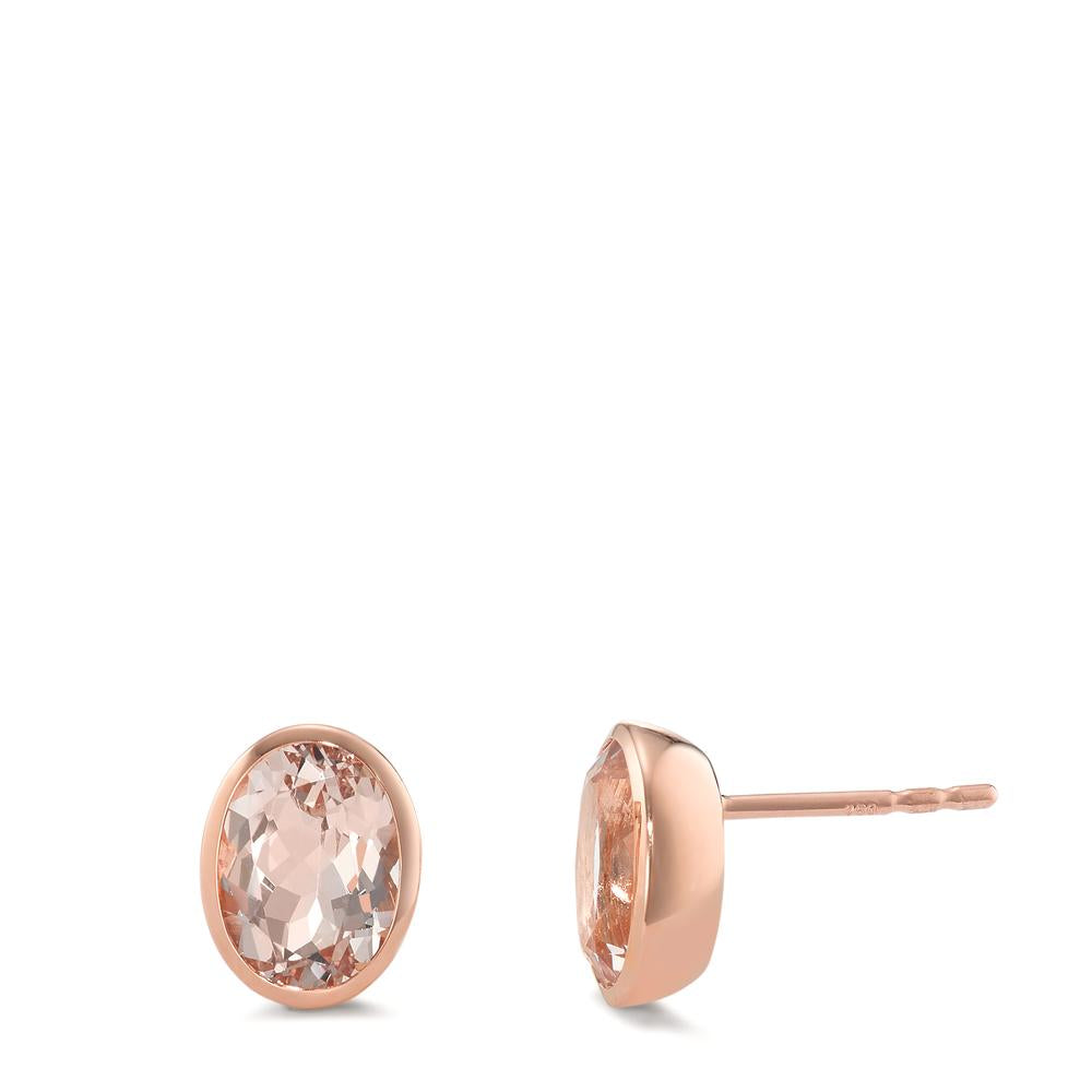 Clous d'oreilles Or rouge 18K Morganite champagne, 2 Pierres, ovale