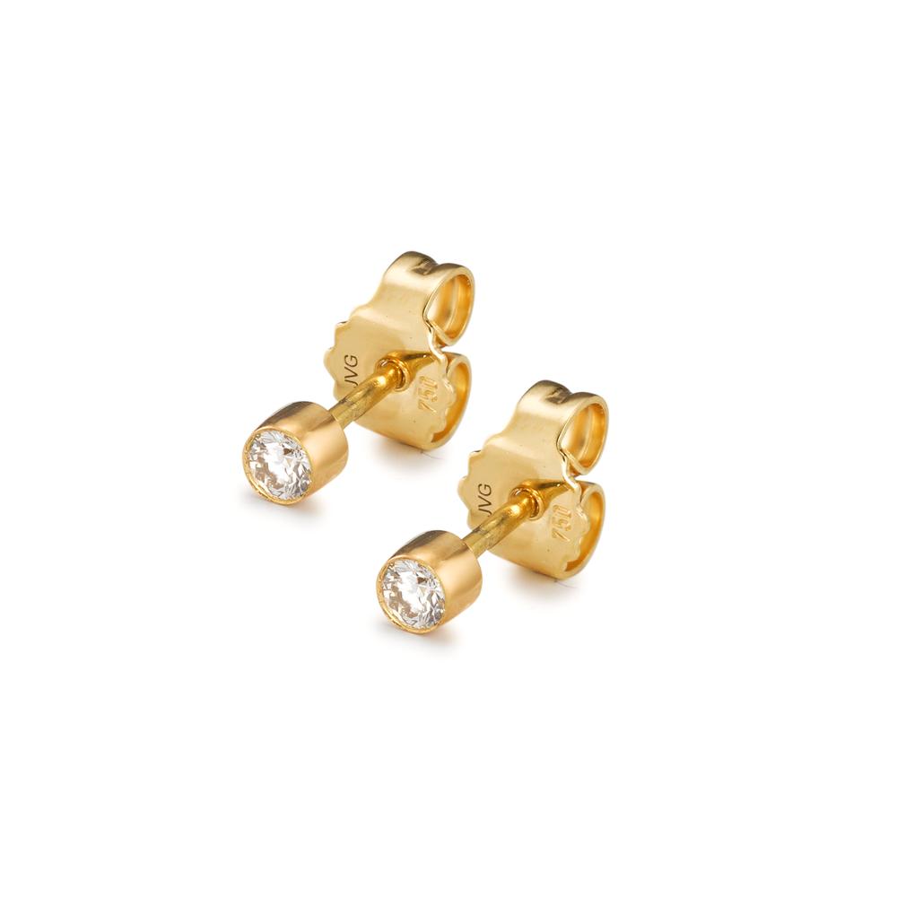 Clous d'oreilles Or jaune 18K Diamant 0.12 ct, 2 Pierres, w-si Ø3 mm