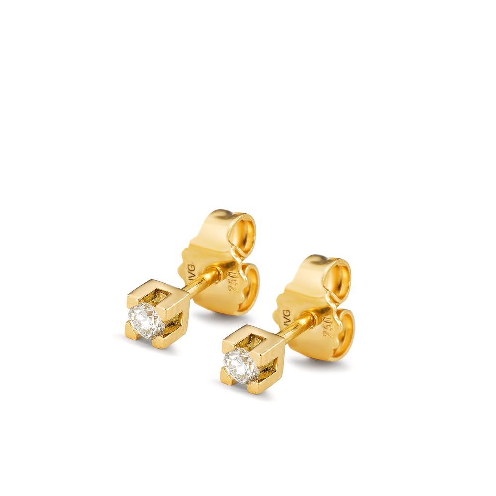 Orecchini a bottone Oro giallo 750/18 carati Diamante 0.12 ct, 2 pietra, w-si Ø3 mm