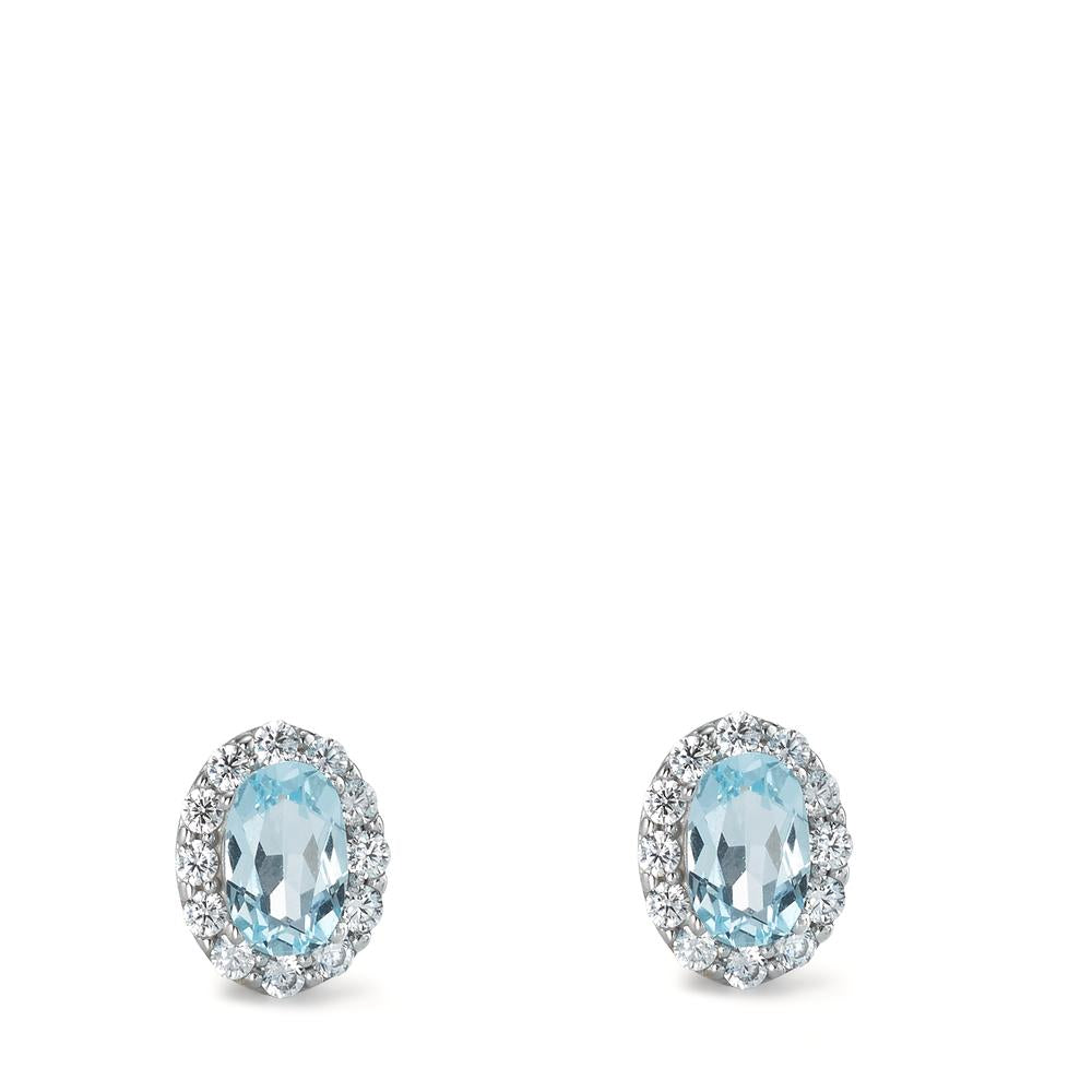 Clous d'oreilles Or blanc 9K Topaze bleu