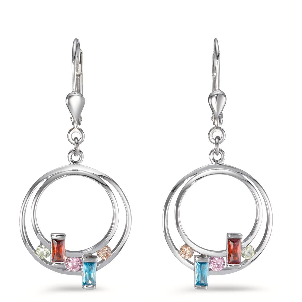 Pendant d'oreilles Argent Zircone coloré Rhodié Ø17 mm