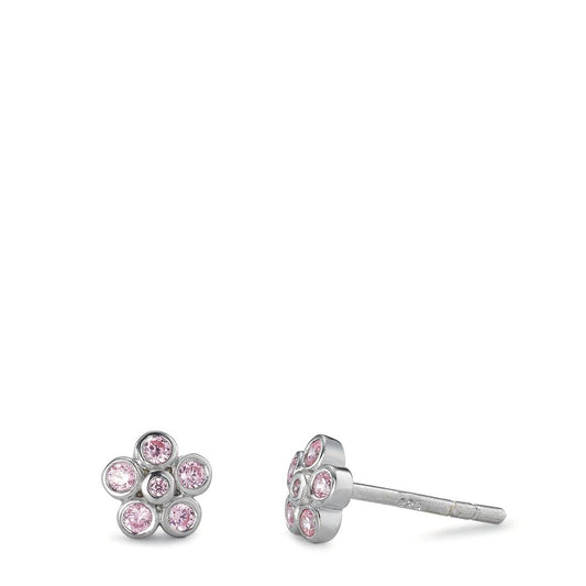 Clous d'oreilles Argent Zircone 12 Pierres Rhodié Fleur Ø6 mm