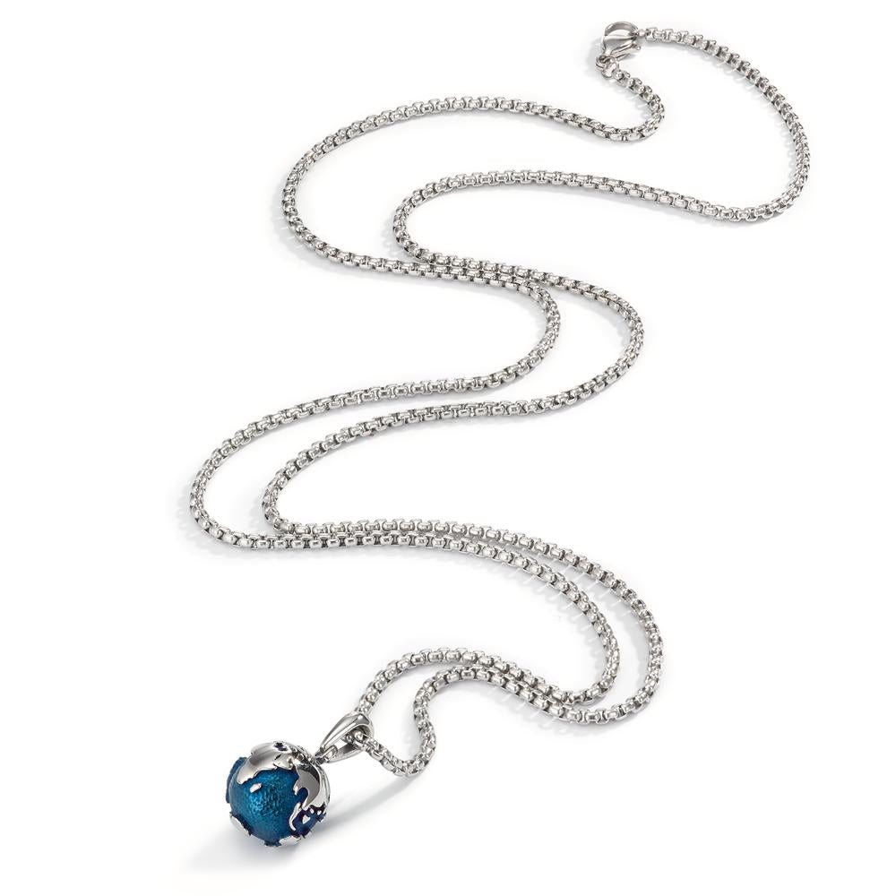 Chaînette avec pendentif Acier inoxydable bleu PVD Globe 80 cm